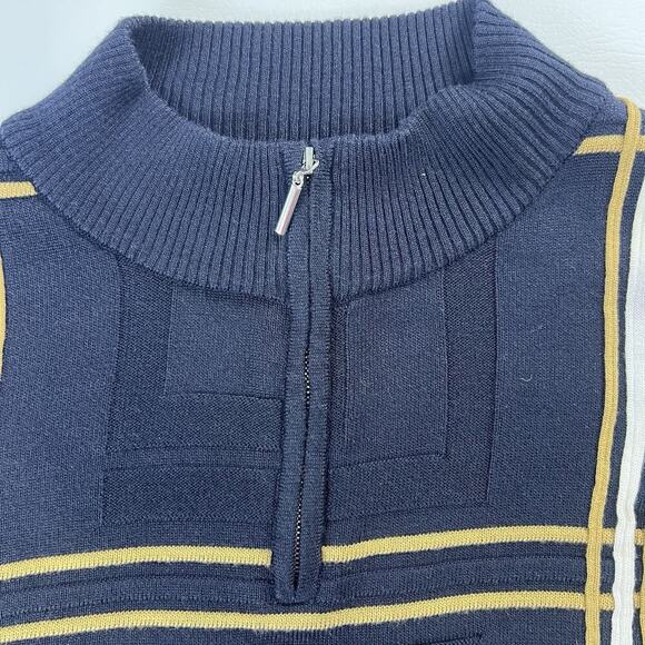 Stacy Adams Men's Vintage 1/4 zip Pullover Sweater Blue With Stripes Warm Sz.5X - Picture 2 of 11